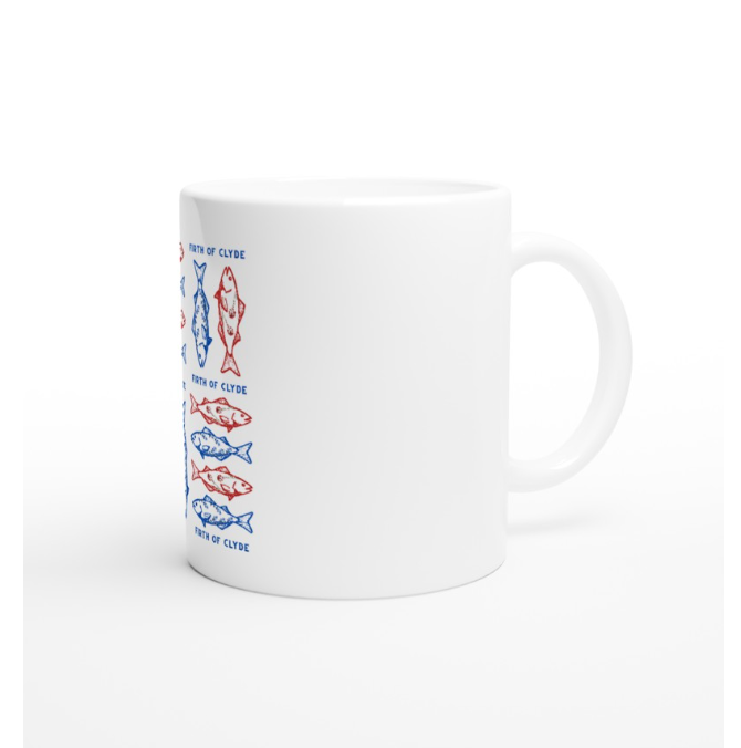 Red and Blue Fish Print Mug