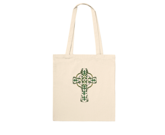 Celtic Cross Floral Print Tote Bag