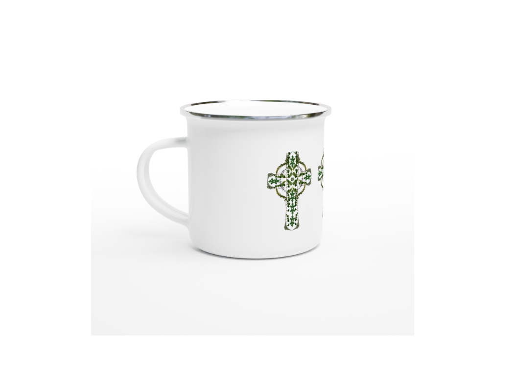 Celtic Cross Enamel Tin Mug 120z