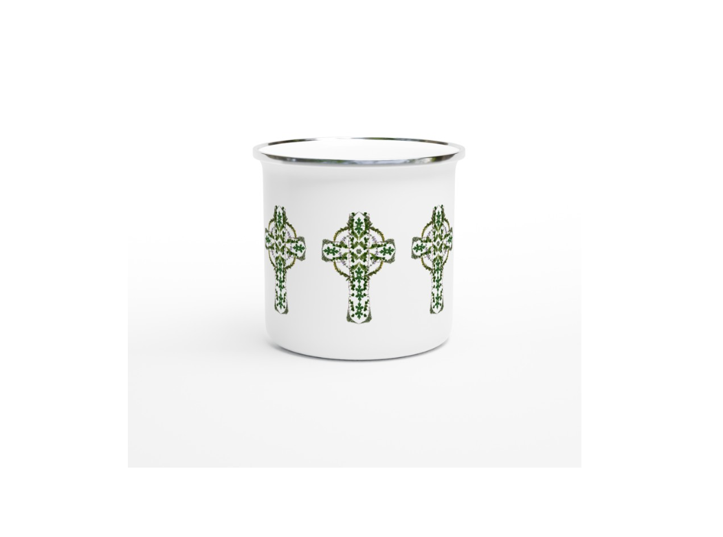 Celtic Cross Enamel Tin Mug 120z