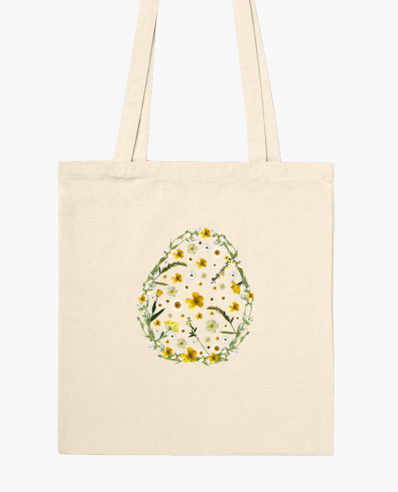 Yellow Floral Egg Tote Bag