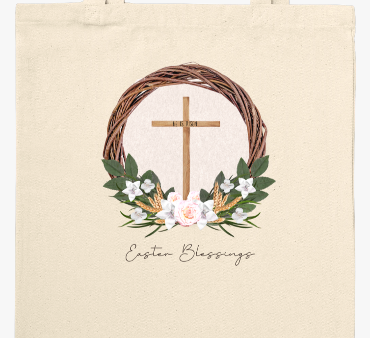 Floral Wreath Cross Print Tote Bag