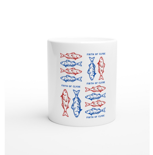 Red and Blue Fish Print Mug
