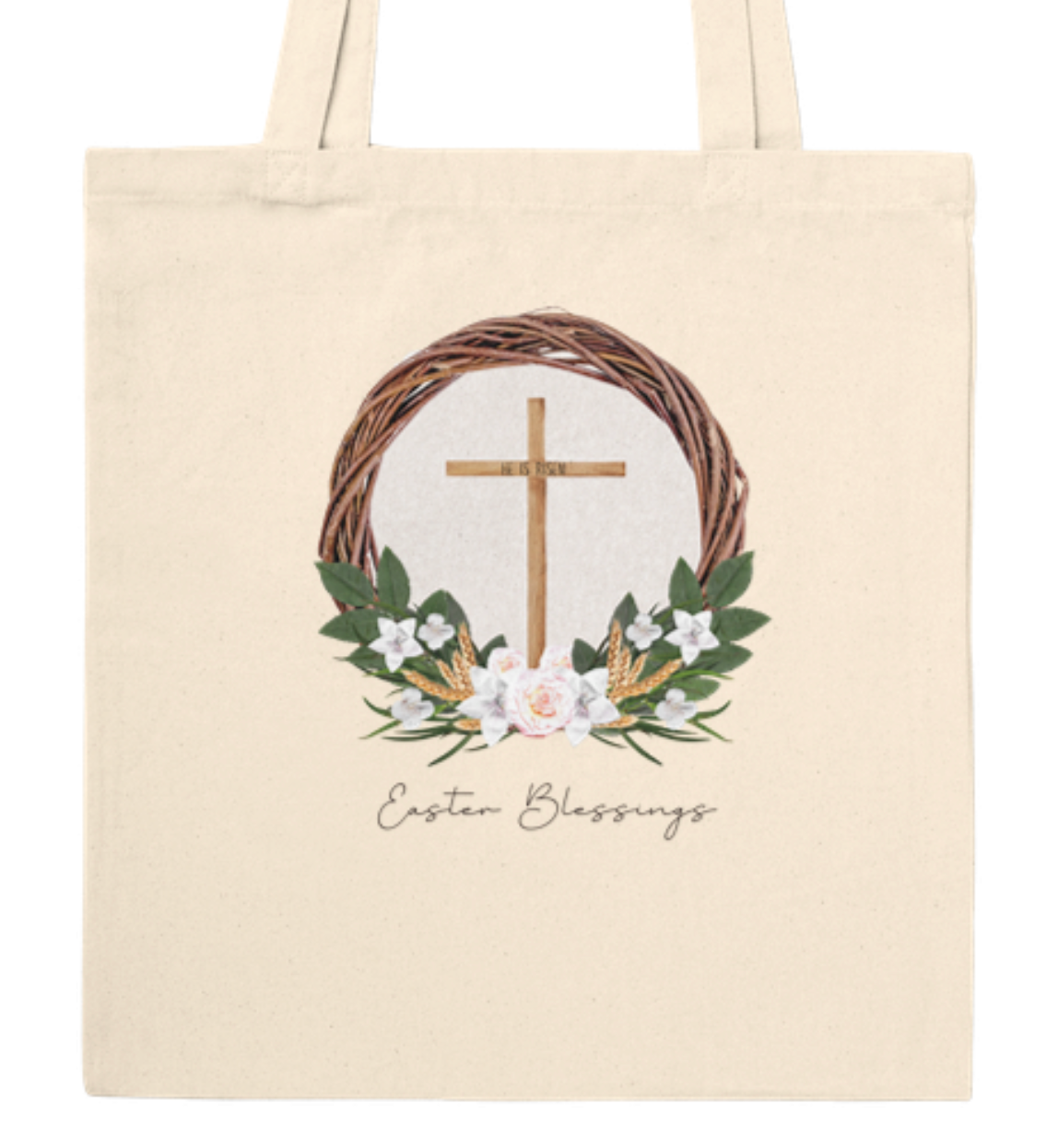 Floral Wreath Cross Print Tote Bag