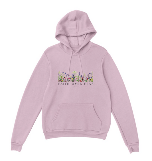 Faith Over Fear Pressed Flower Digital Print Hoodie - Psalm 34:4 Design