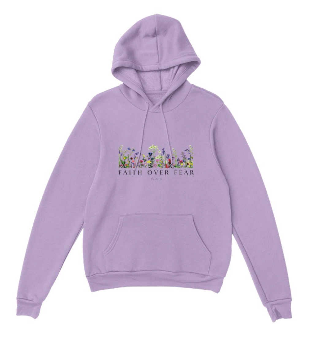 Faith Over Fear Pressed Flower Digital Print Hoodie - Psalm 34:4 Design