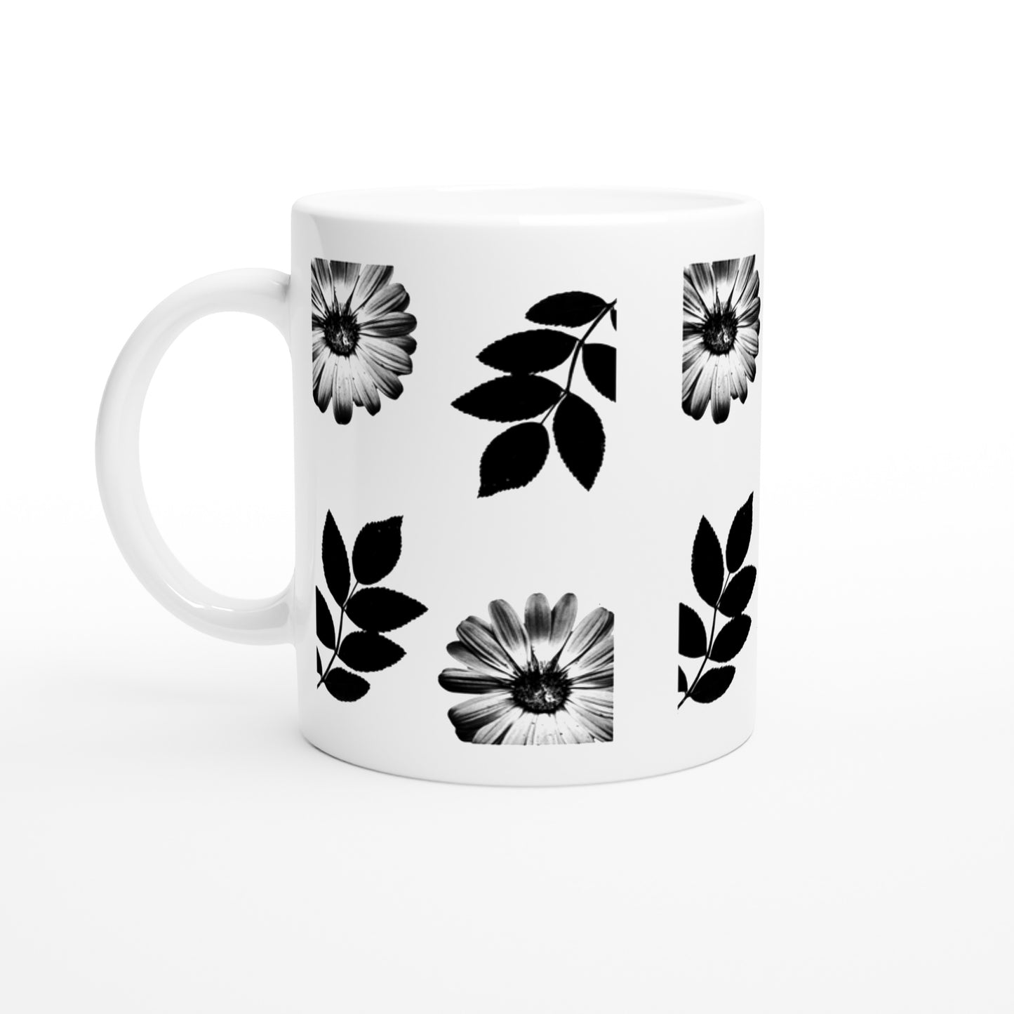 Monochrome Floral Print Mug