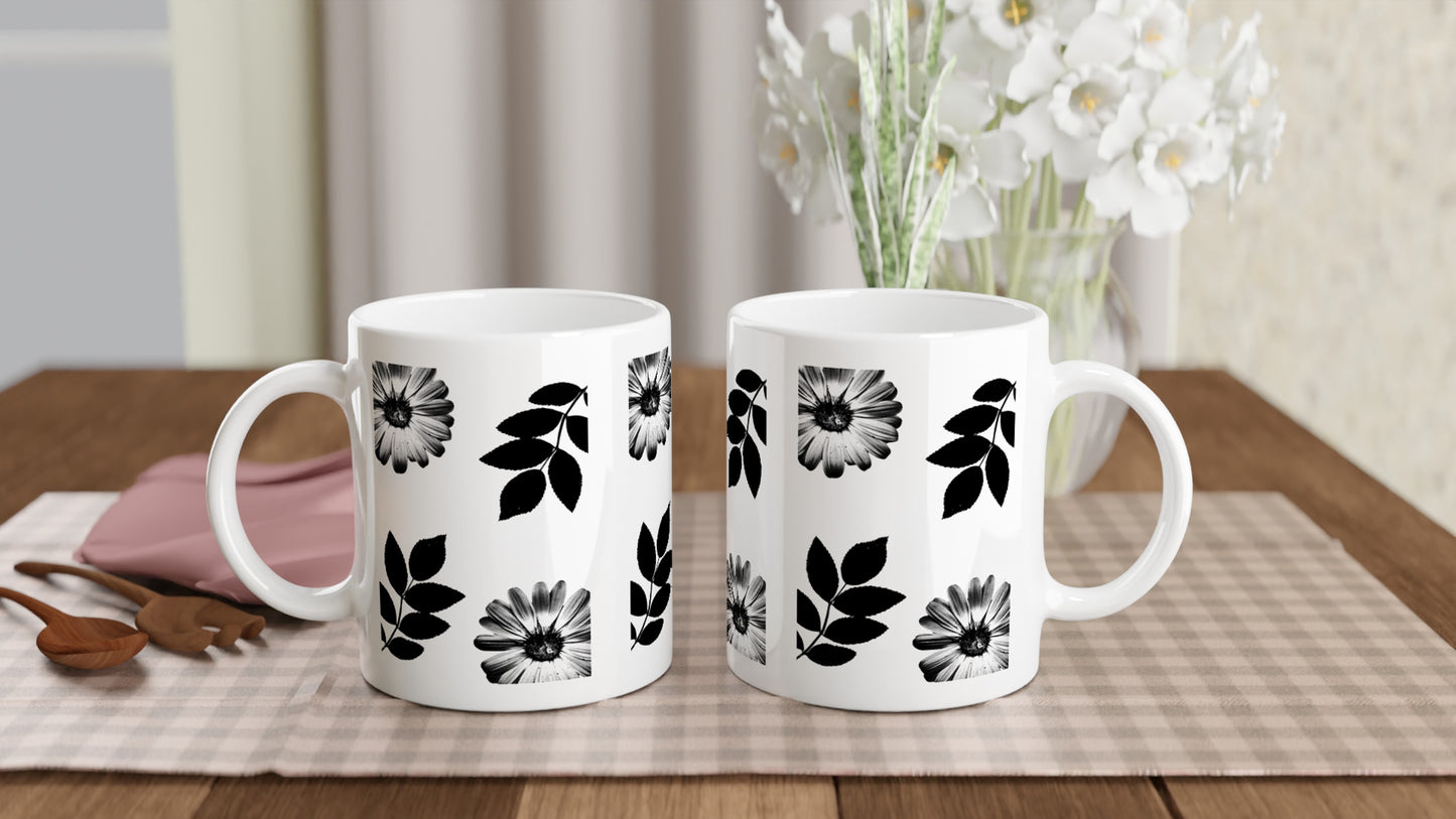 Monochrome Floral Print Mug